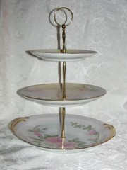 Custom Three Tier Tea Party Cake Stand Made With Vintage Hand Painted Plates