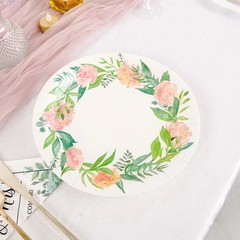25 White 9″ Round Paper Plates with Flower Wreath Design Disposable Tableware
