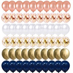 68 Pack Confetti Latex Balloons, 12 inch Birthday Balloons Navy Blue Rose Gold