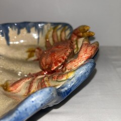 DEPT 56 Figural Palissy Style Majolica Clamshell and Crab Decorative Bowl
