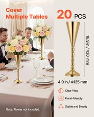 VEVOR 20 PCS Wedding Flower Vase 16.9in Tall Trumpet Table Centerpieces Gold