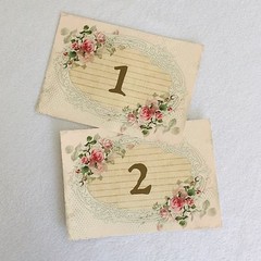 Pink Wedding Table Cards Vintage Style Frame – Shabby Chic, Numbers Names Custom