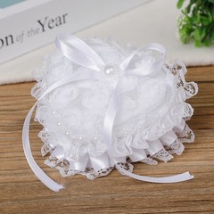 Wedding Ring Pillow Heart , White Romantic Lace Pearl Ring Holder with Ribbon…