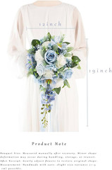Dusty Blue & White 12″ Cascade Bridal Bouquet – Silk Wedding Flowers