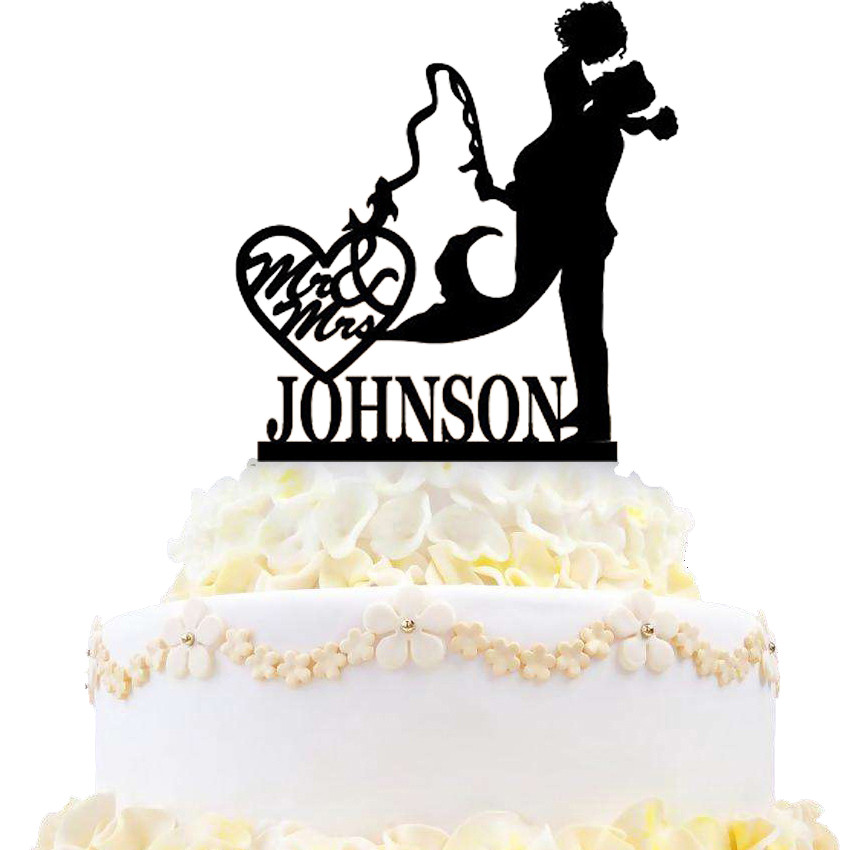 Personalized Fishing Wedding Cake Toppers Bride and Groom Custom Last Name