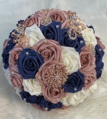 Bridal bouquet- Rose gold, Navy Blue, Dusty Rose & Ivory- Made-To-Order