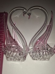 Vintage Hand Blown Glass Swans Birds Wedding Cake Topper on Mirror EUC