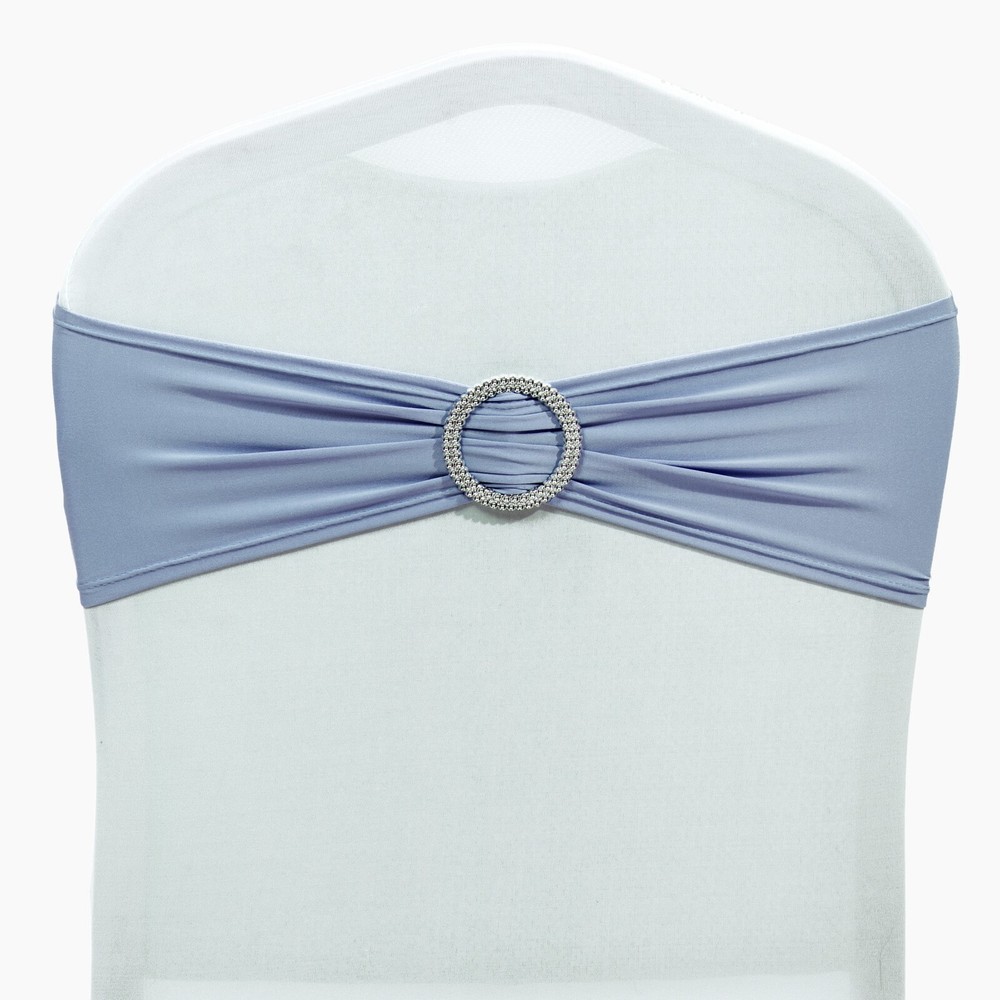 100 Dusty Blue Spandex Stretch Chair Sashes Bow with Slider Buckle Wedding Decor