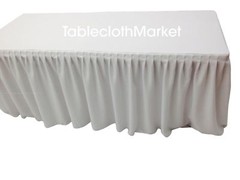 5′ Fitted Single Pleated Table Skirting Cover w/ Top Topper Table Cover – WHITE