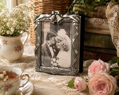 Wedding Photo Album Pewter Frame 80 Photos 4×6 Bells Roses Velvet Cover 90s Read
