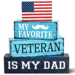 4 Pcs Dad Veteran Wooden Tiered Tray Decor, Father Day Decorations Gifts Blue