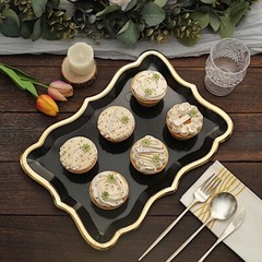 BLACK 10 Rectangle 14″ Paper SERVING TRAYS Scroll Design Gold Rim Party Events