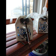 100 Pack Love Heart Laser Cut Wedding Favor Boxes with Ribbons for Candy Gifts