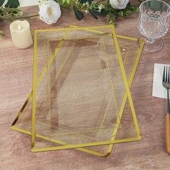 10 CLEAR GOLD Rectangular Plastic Serving Trays with Gold Rim Party Decorations