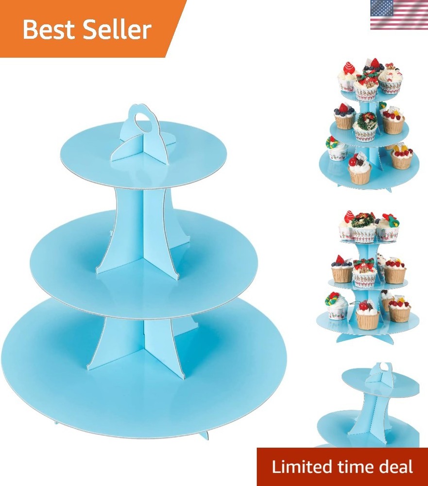Sturdy 3-Tier Dessert Display Stand in Light Blue for Events, Holds 16 Cupcakes
