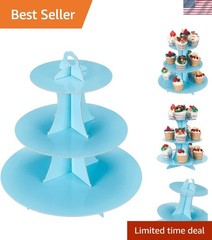 Sturdy 3-Tier Dessert Display Stand in Light Blue for Events, Holds 16 Cupcakes