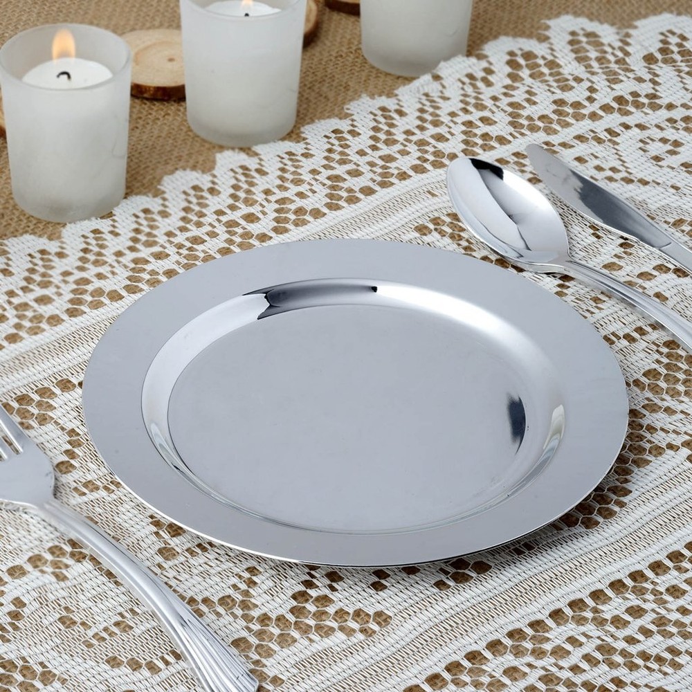 Silver Plastic 8″ Round Gray Appetizer Plates Fancy Party Wedding Reception