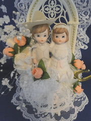 New Western Bride & Groom & Cowboy Hat, Chapel Window, Wedding Caketop, #119