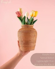 Rattan Vase, Small Braided Boho Vases for Pampas Grass & Flower Arrangement,
