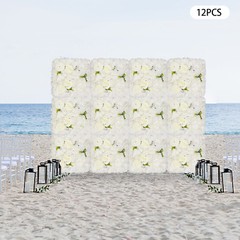 3D Flower Wall Panel-12pcs Artificial Flower Wall Background Silk Rose Wedding