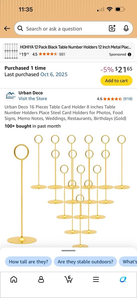 Urban Deco 16-Pack Gold Table Number/Place Card Holders 8 inches Steel Wedding