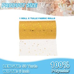 Tulle Fabric Rolls 6″ by 50 Yards Fabric Spool Tulle for DIY, Gold