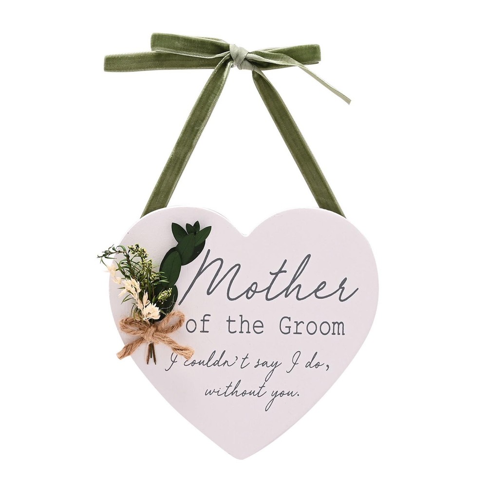 Wedding Mother of the Groom Hanging Heart Plaque with Flowers