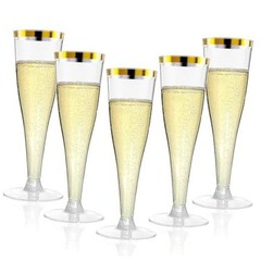 20 Pack Champagne Flutes Plastic Wine Glasses Disposable, 4.5 20 Count Gold Rim