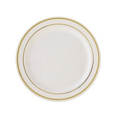Plastic IVORY with Gold Rim 6″ PLATES Disposable Party Wedding WHOLESALE