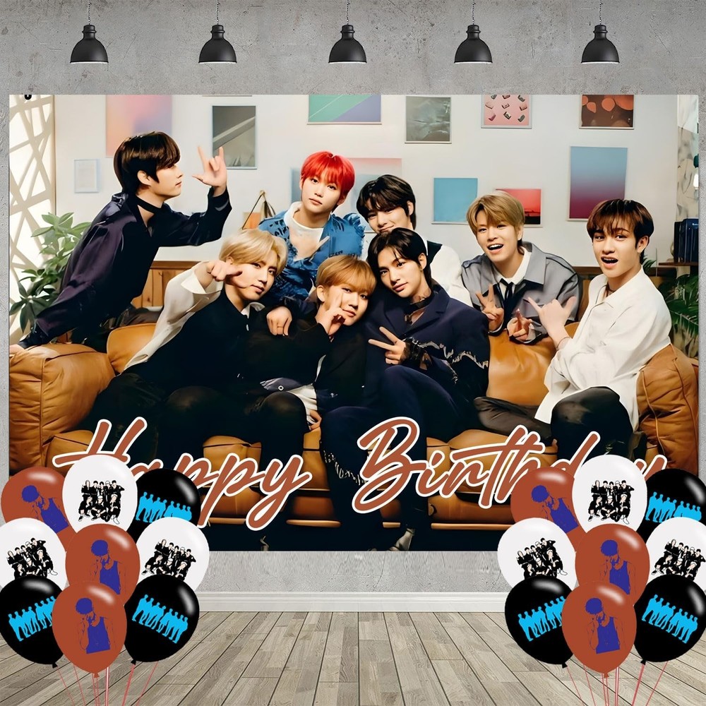 Stray Kids Birthday Party Decoration, Photo Background 5 x 3 FT, 18 Pcs Ballo…