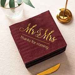 Wedding Napkins Mr Mrs Terracotta Gold Cocktail Dark Red Napkins BurgundyGold