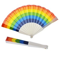 TKMOS 12 Pack Rainbow Folding Fans Red, Orange, Yellow, Green, Blue, Purple