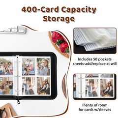 Wazzio Card Binder 4 Pocket, 3-Ring Trading Card Binder with 50 Removable Dou…