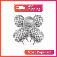 7 PCS Silver Disco Ball Mylar Foil Balloons 22 Inch Huge 4D Round Metallic Spher