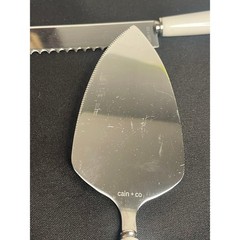 Cain Co Cake Knife Server Set Stainless Steel White Handle Serrated Bread Knife