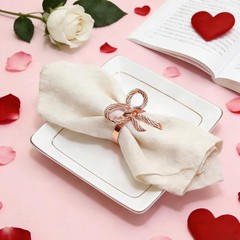 Bow Napkin Rings Set of 12 for Wedding Party Birthday Holiday Family Rose Gold