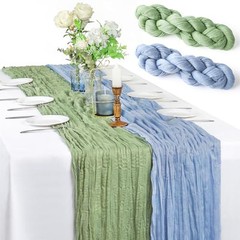 XSEINO 2 Pieces 10FT Sage Green and Dusty Blue Cheesecloth Table Runner Boho