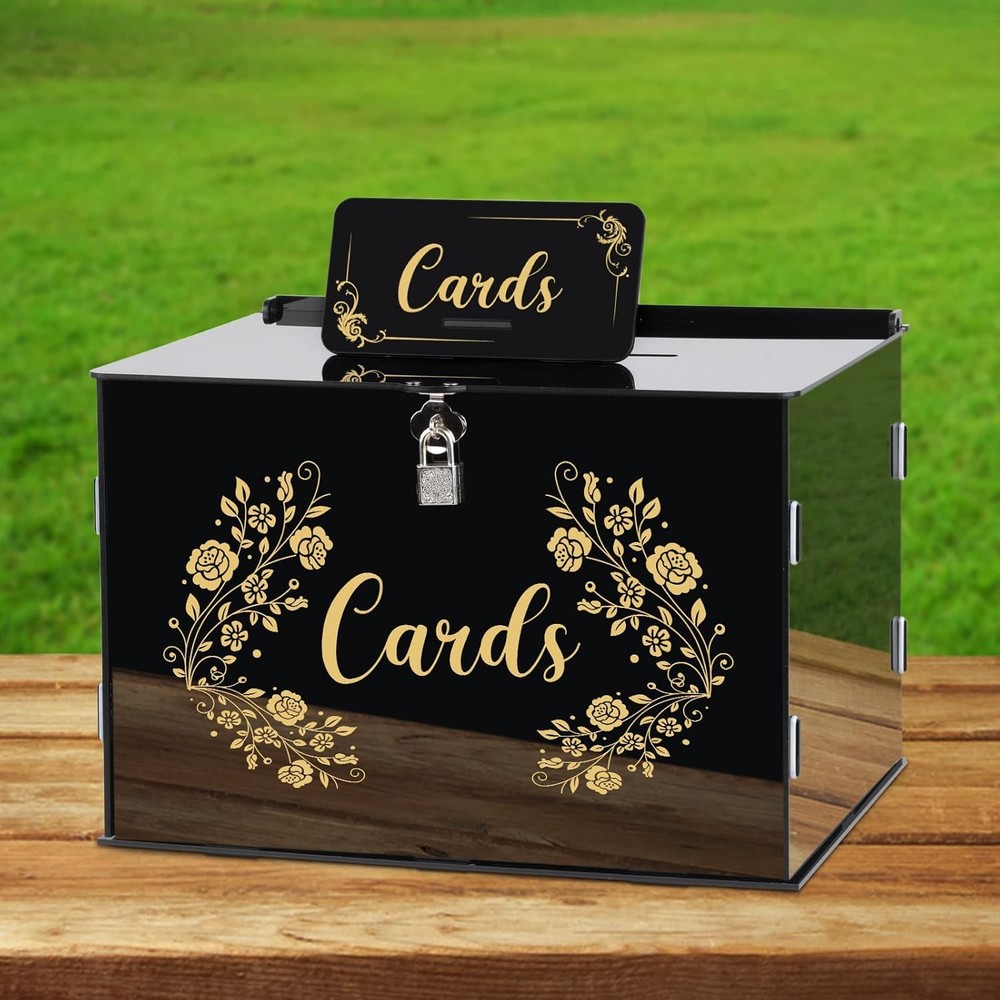 Black Acrylic Wedding Card Box Card Boxes with Lock and Card Sign, Gift Card Box