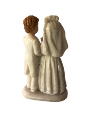 Vtg 3.5″ BRIDE GROOM Wedding Cake Topper Resin Shiny Glitter Veil Bouquet Tails