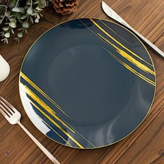 NAVY BLUE GOLD 10 Round 10″ Plastic Salad DINNER PLATES Metallic Prints Party