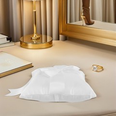2Pcs Wedding Ceremony Ring Cushion Holder White Fabric Elegant Bowknot Pillow