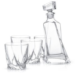 Joyjolt Atlas 5-Piece Luxury Crystal Whiskey Decanter Set 22 Oz Decanter 4 X