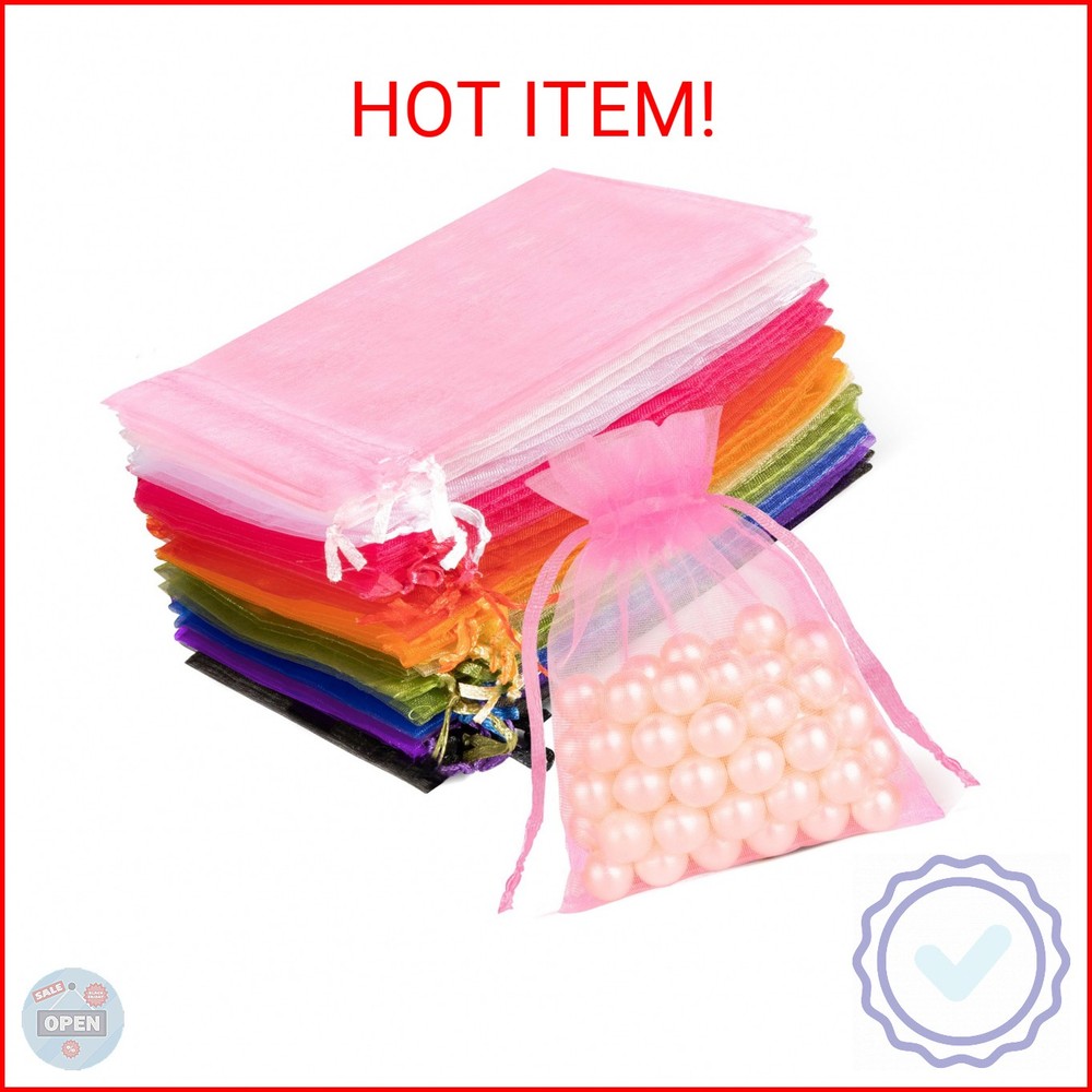 Crweety 50 Pack 3×4 Inch Assorted Color Organza Bags, Vibrant Mix of 10 Colors M