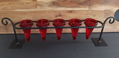Red Glass Votive Candle Holder Set of 5 w Black Metal Stand Centerpiece