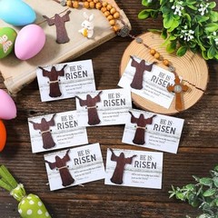 24 Sets Easter Religious Card He Is Risen Christian Greeting Card with Wooden