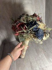 Rustic Sola Wood Flower Bouquet Cream Navy Burgundy Flowers Z1