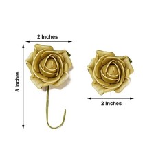 24 GOLD 2″ Mini FOAM ROSE Flowers Stems Wedding Events Decorations Supplies