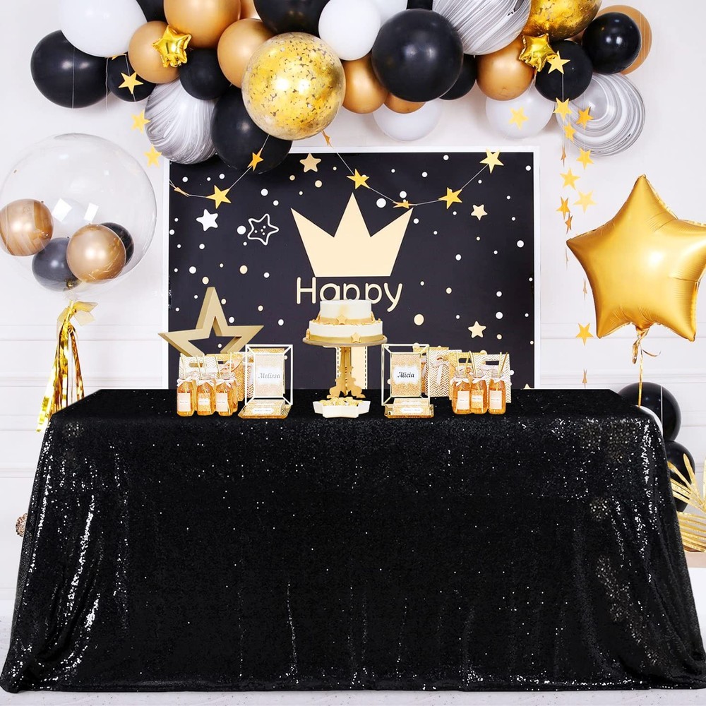 Fanqisi Black Sequin Table Cloth Skirt Party 132″ x 90″ (Rectangular),