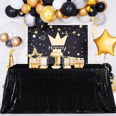 Fanqisi Black Sequin Table Cloth Skirt Party 132″ x 90″ (Rectangular),