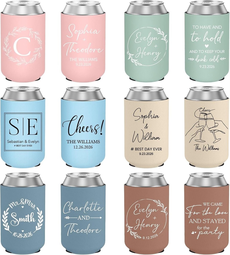 Custom Wedding Can Cooler 100 Pack Bulk Wedding Favors Guests Insulated Neoprene